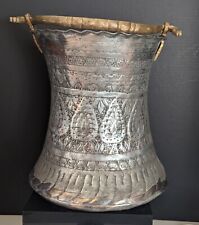 Large Antique Persian Engraved Tinned Copper Bucket picture