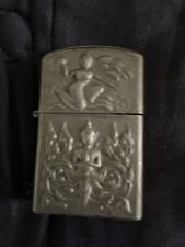 Vtg SIAM Sterling Silver Flip Top Lighter Case with Zippo Insert Hindu Gods 3D picture
