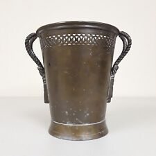 Antique Solid Brass Champagne Bucket Wine Cooler with Pierced Sides and Handles picture
