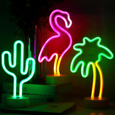 Liliful 3 Pcs Neon Sign Neon Lights Sign Pink Flamingo Neon Lights Battery USB P picture