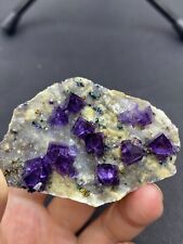 natural multilayer Phantom window purple cubic fluorite and Colored chalcopyrite picture