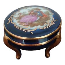 Limoges France Cobalt Blue Gold Lidded Trinket Jewelry Box Footed 2637B picture