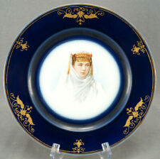 Sevres Hand Painted Woman in Beaded Headdress Cobalt & Gold Portrait Plate C1873 picture