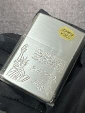 zippo Statue of Liberty Cursive Front Engraved Silver Rare Model Vintage Made picture
