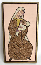Vintage Mid Century Framed Gravel Pebble Art Mary Madonna & Child Wall Decor picture