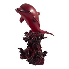 Red Color Resin Dolphin Waves Cinnabar Figurine  Handcrafted Original Label 5.5i picture