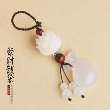 Chinese Traditional Vintage Natural Jade Lotus Lucky Key Ring Pendant Keychain picture