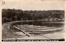 Real Photo Postcard Boats at Methodist Camp on Pine Lake in Westfield, Wisconsin picture