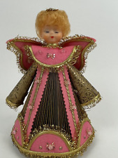 Vintage Angel Centerpiece Christmas Felt Gold Sequin Pink Handmade 10.5