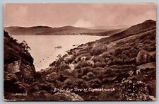 Birds Eye View Tighnabruaich Sepia Boat Waterfront Scotland Vintage UNP Postcard picture
