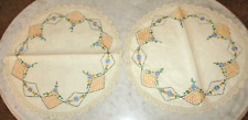 Pair of vintage hand floral embroidered 15