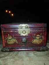 Antique Chinese Barber’s Box c1910 1 Drawer Wood Chest Mirror  Hand Painted picture