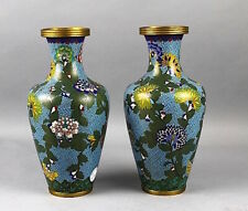 A stunning  pair of late Qing Chinese cloisonne vases flora on turquoise 265 picture