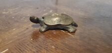 Vtg Etched Solid BRASS Turtle Trinket Stash Box Hinged Lid Ashtray 6.25” Long picture