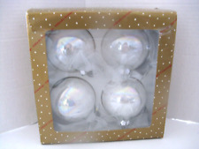 Vintage Dillard's Boxed 4 Glass Balls Silver Pearl Lace Ornaments picture