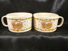 Pair of Vintage Ceramic Basket Floral Pattern Soup Bowls Mugs picture