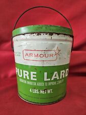 Vtg ARMOUR Chicago IL 4 POUND Lard Can Tin Pail Bucket Advertising Green Kitchen picture