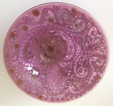 Vintage Mid Century Modern Higgins Art Glass Pink Paisley Medium Bowl Signed MCM picture