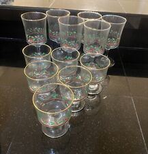 Vintage 1985 Libby Christmas Glasses, Gold Rims, With Holly, Set Of 12 picture