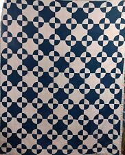 Vintage Cotton Quilt Hand Stitched 65x81 Patchwork Circles Checkered Blue White  picture