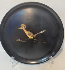 Vintage Couroc of Monterey California USA Inlayed Resin Round Dish Roadrunner picture