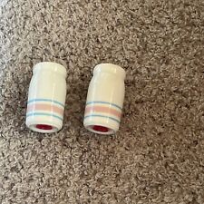 Vintage McCoy Pink and Blue stripe ceramic salt and pepper shakers picture