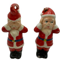 Vintage Ceramic Santa See No Evil Hear No Evil Figurine Ornament Japan Set Of 2 picture