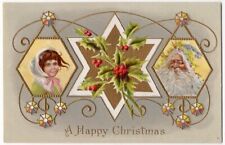 LOVELY VINTAGE CHRISTMAS POSTCARD SANTA AND LITTLE GIRL ART NOUVEAU 1910 092021  picture