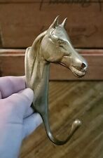 VINTAGE SOLID CAST BRASS HORSE HEAD TACK ROOM COAT HOOK WALL HANGER EQUESTRIAN  picture