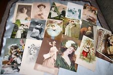 Antique Lot of 31 Postcards Victorian Ladies Men Girls Early 1900s Ephemera Art picture