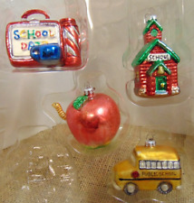 Dept 56 School Apple Lunchbox Bus Tiny Trimmings Mini Glass Ornaments LOT OF 4 picture