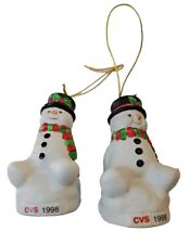 2x VTG Snowman Ceramic Christmas Ornament 1998 CVS Traditions Porcelain picture