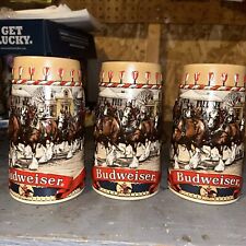 3 Collector’s Series Budweiser 1986 Clydesdales Holiday Beer Stein Mug picture