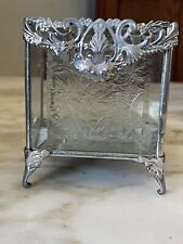 Antique French Casket Jewelry Presentation Box Ormolu Beveled Etched Glass picture