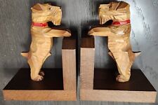 Vintage Wooden Scottie Dogs Hand Carved Book Ends Scottish Terrier MCM picture