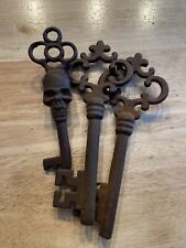 Victorian Key Set Lot x3 Solid Metal Skeleton Keys Castle Skull Rust Talliston picture