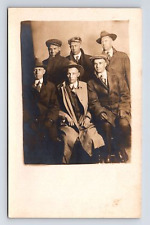 RPPC Portrait of Six Men Dressed Like Gangsters Real Photo Postcard picture