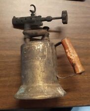 Antique Brass Blow Torch Faded Red Handle W/ Hanger Hook Label picture