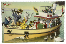 Alfred Mainzer Cats Postcard Belgium Anthropomorphic Sightseeing Boat Music Fun picture