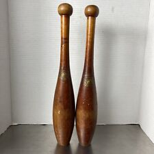 Antique Pair Wood Spalding Gold Medal Indian  1 lb. Exercise Clubs Juggling Pins picture