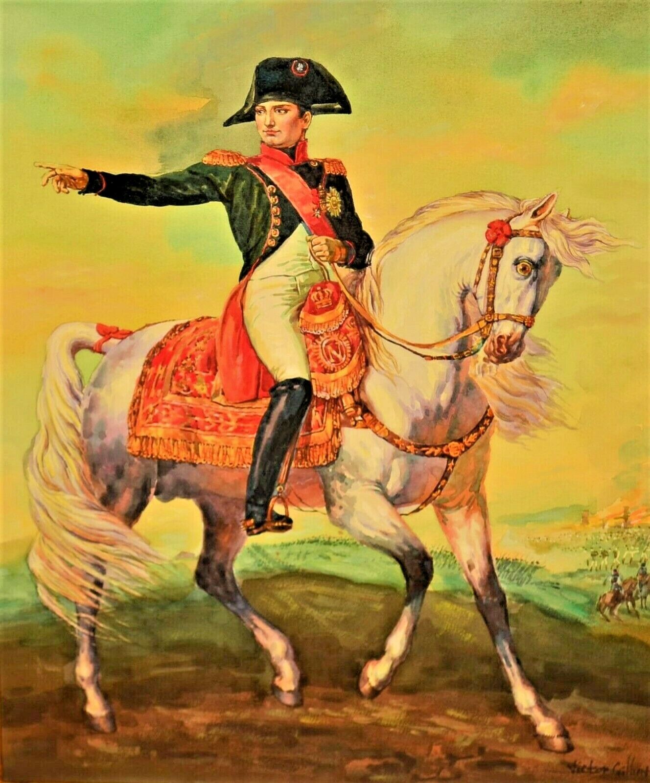 VICTOR GABRIEL GILBERT Original Signed Napoleon Horse Battle Watercolor Painting