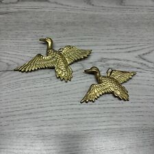 2 Small Vintage Brass Duck Wall Ornaments Decor Plaque Taiwan Ready To Hang MCM picture