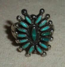 VINTAGE ZUNI PETIT POINT CLUSTER TURQUOISE STERLING SILVER RING SIZE 5 vafo picture