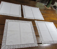 4 Vintage White Dinner Napkins with Lace Trim 17 x 17