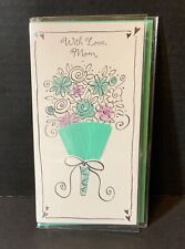 VTG Carlton Mother’s Day Card UNUSED Mom Blue Pink Bouquet Silver Trim Netting picture