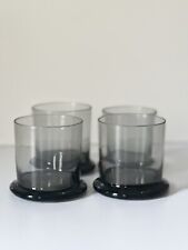 Set Of 4 Vintage Blown Drinking Glasses Smokey Black Wide Base picture