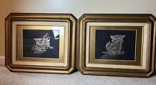 Two Vintage Chinese Silver Paper Cut Foo Dogs Matted With Wood Frame picture