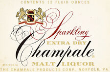 1949 Sparkling Champale Malt Liquor Label Norfolk VA Vintage picture