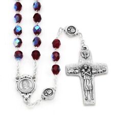NEW MADE IN ITALY POPE FRANCIS RED CRYSTAL AURORA BEAD ROSARY W/ VEDELE CROSS picture