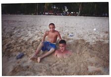 Vintage Photo Shirtless Man Buried in Sand on Beach Barefoot Feet Gay Int Tattoo picture